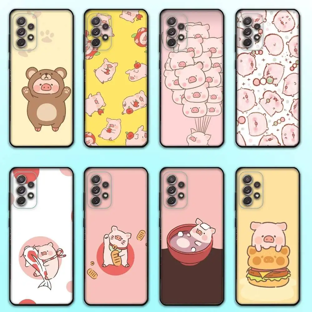 Cartoon L-LuLu Pig Phone Case  For Samsung S25,S24,S21,S22,S23,S30,Ultra,S20,Plus,Fe,Lite,Note,10,9,5G Black Cover
