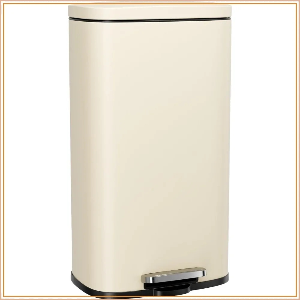 8 Gallon Step Kitchen Trash Can, Stainless Steel Garbage Bin with Lid, Beige