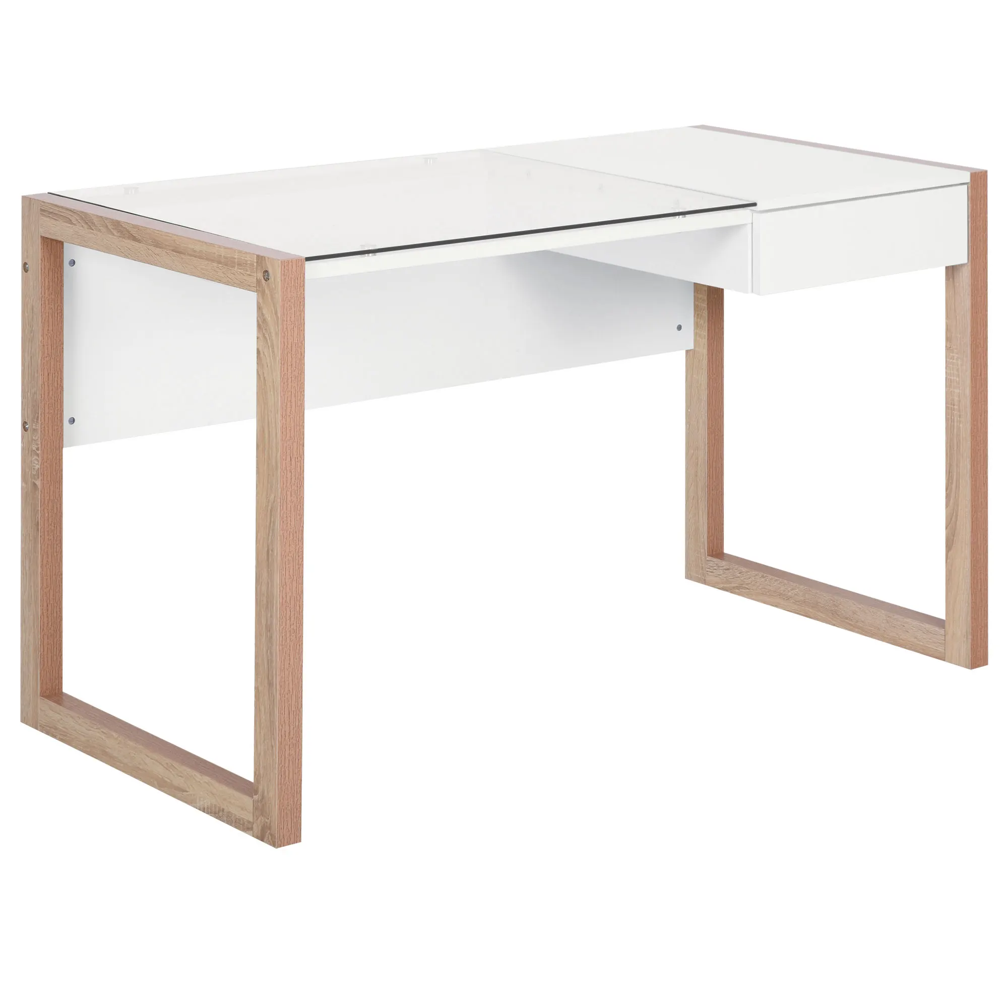 Homcom Blanco Escritorio De Melamina Vidrio Templado 120X60x75 Cm - Imagen 3