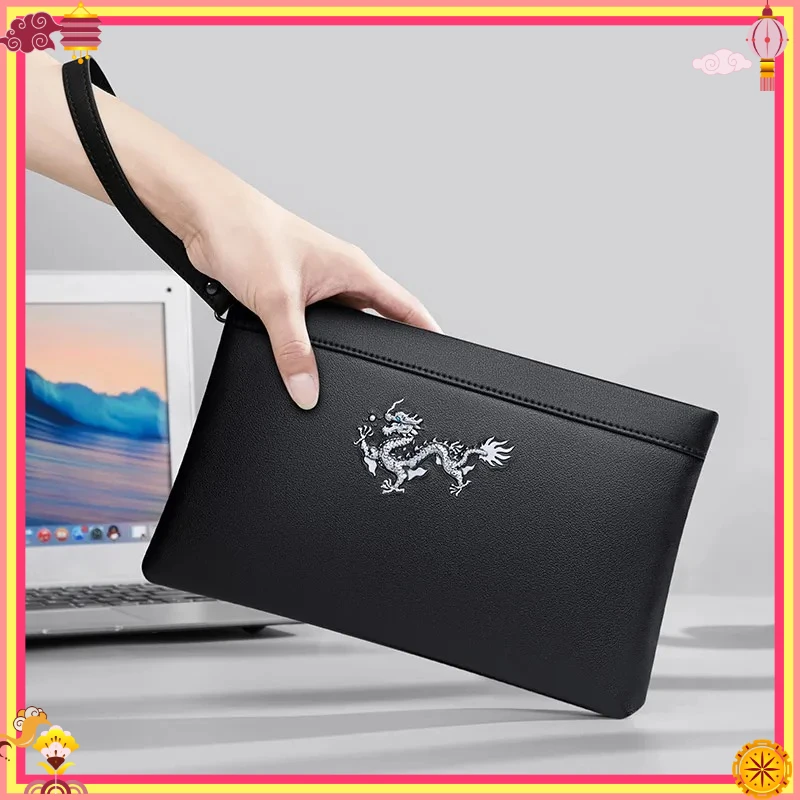 

Men's Clutch Bag Genuine Leather Handbag Vintage Envelope Wallet Large Capacity Zipper Wristlet Business Purse Male Hand Bags