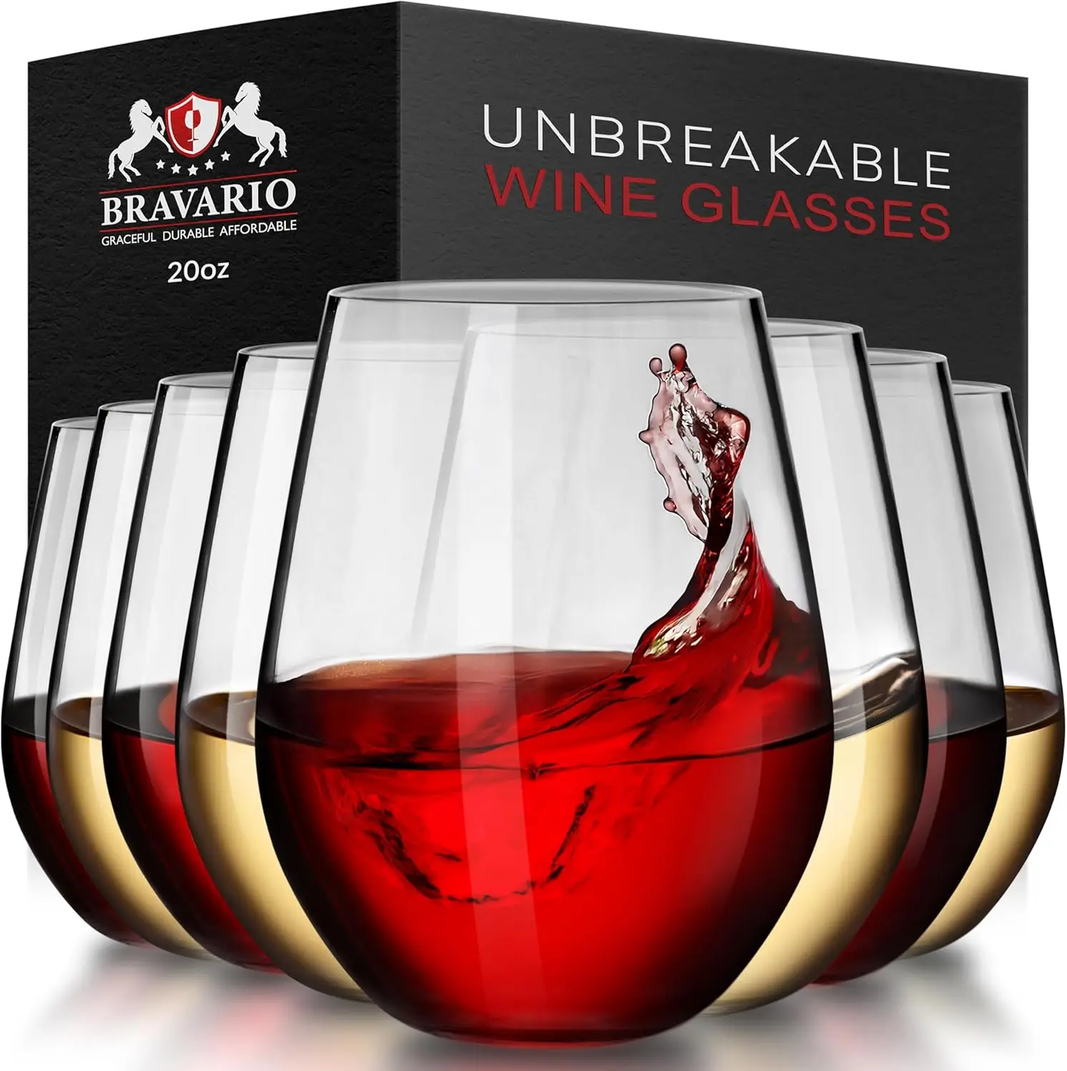 

Unbreakable Stemless Plastic Wine Glasses, 20 oz Set of 8, Shatterproof Tritan, Dishwasher-Safe, BPA-Free for Indoor Outdoor Use