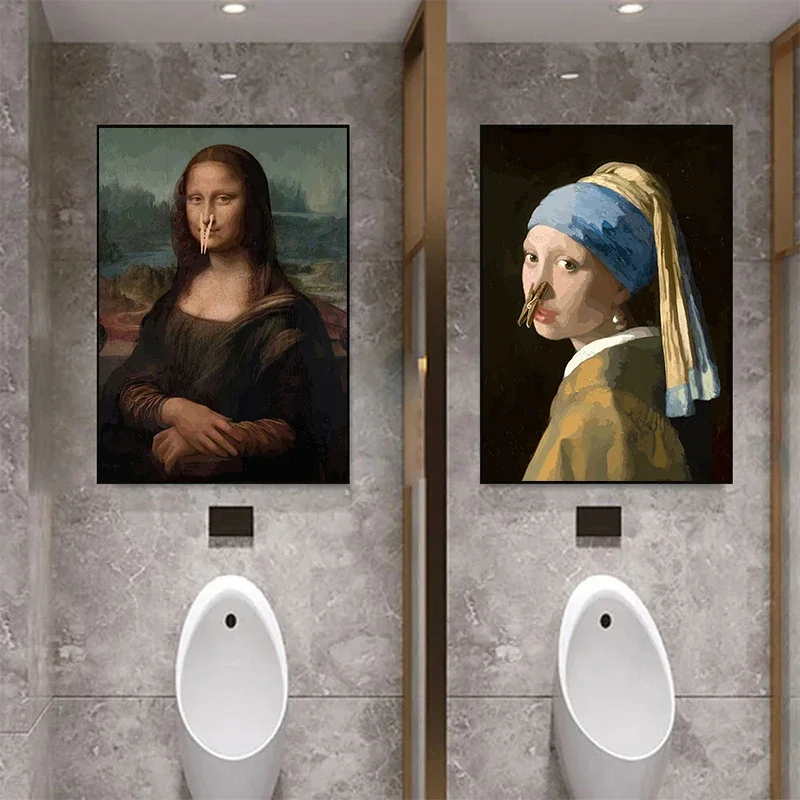 Funny Bathroom Toilet Roll Paper Canvas Painting Mona Lisa Canvas Prints Posters Decor Home Wall Art Frameless