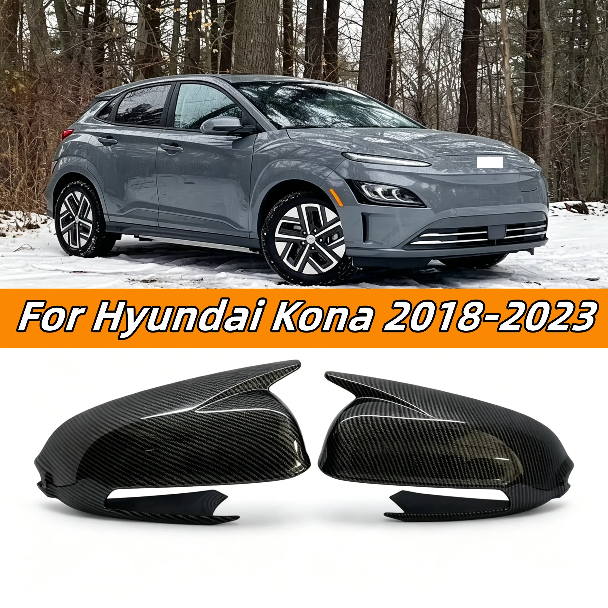 

Fits For Hyundai Kona 2018-2023 Black/Carbon Car Side Rearview Mirror Cover Wing Mirror Caps Exterior Door Mirror Cover