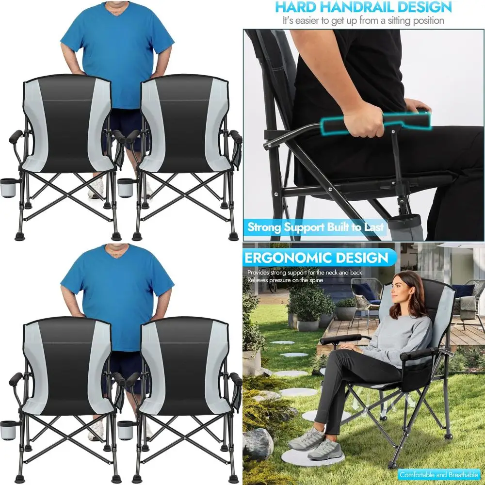 

Durable Oversized Folding Camping Chair for Adults, Supports 450 lbs, with Side Pockets, Portable Outdoor Chair for Camping, Bea