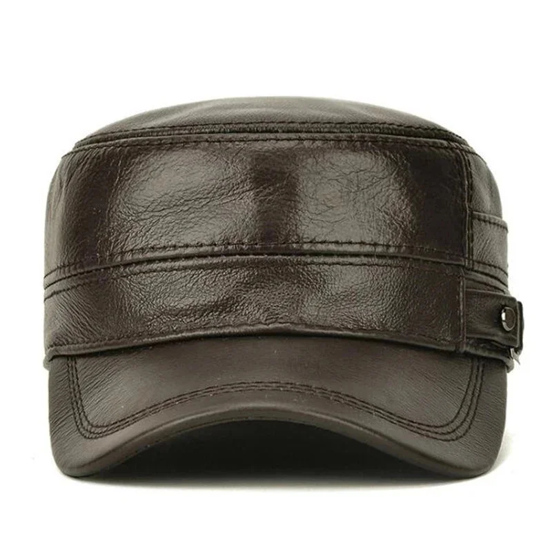 Men's Military Hats Quality Cowhide Genuine Leather Hat Men Autumn Winter New Thermal Adjustable Size Brands Baseball Caps