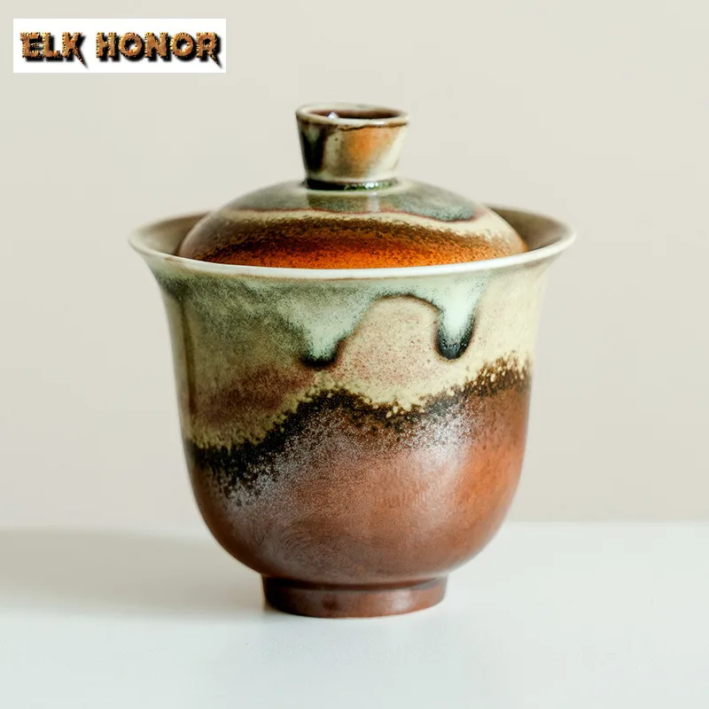 110ml Wood-fired Porcelain Hand Gripping Gaiwan Zen Tea Tureen Tea Bowl with Lid Kit Tea Maker Cover Bowl Drinkware Ornaments