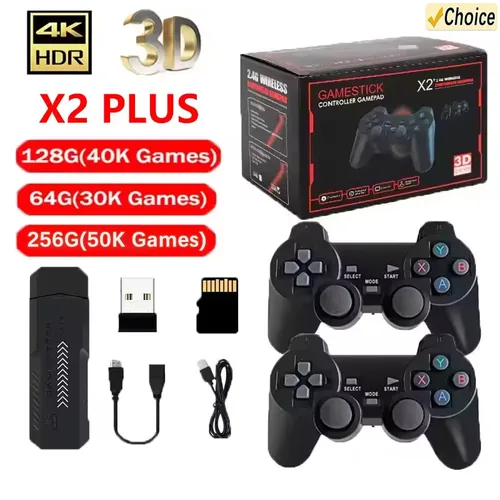 Imagen 1 del producto X2 Plus 4K HD Game Stick 2 4G consola de videojuegos Retro controlador inalámbrico TV 50 emulador PS1 N64 DC 256G juegos
