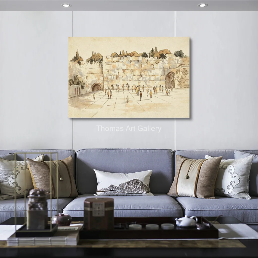 Jerusalem Western Wall Large Canvas Art HD Print Panoramic Kotel Watercolor Painting Holy Land Modern Decor Jewish Living Room