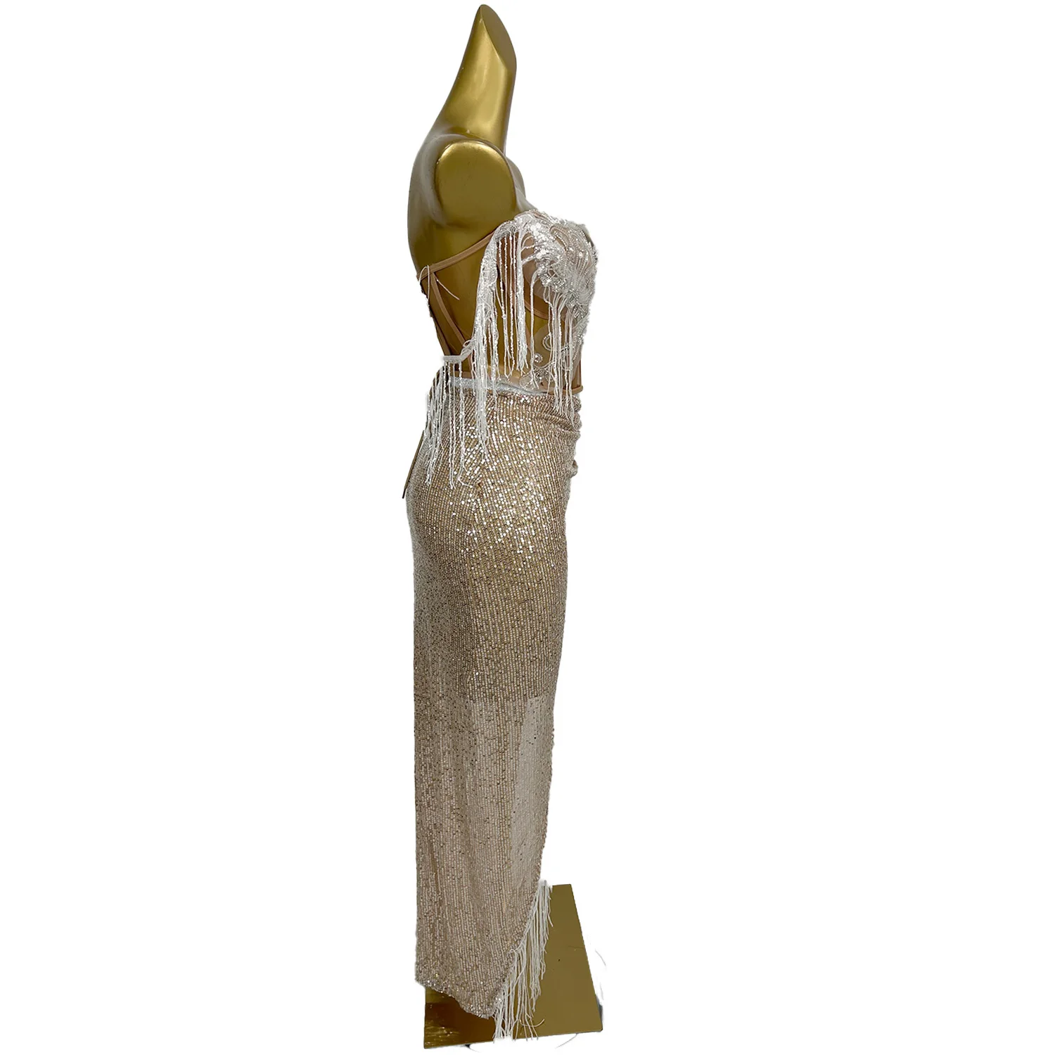 Strapless asymmetric Floor-Length Dresss 2-Piece Set Luxurious Evening Party Dresses Sequined Classic Prom Dress Women Fensi