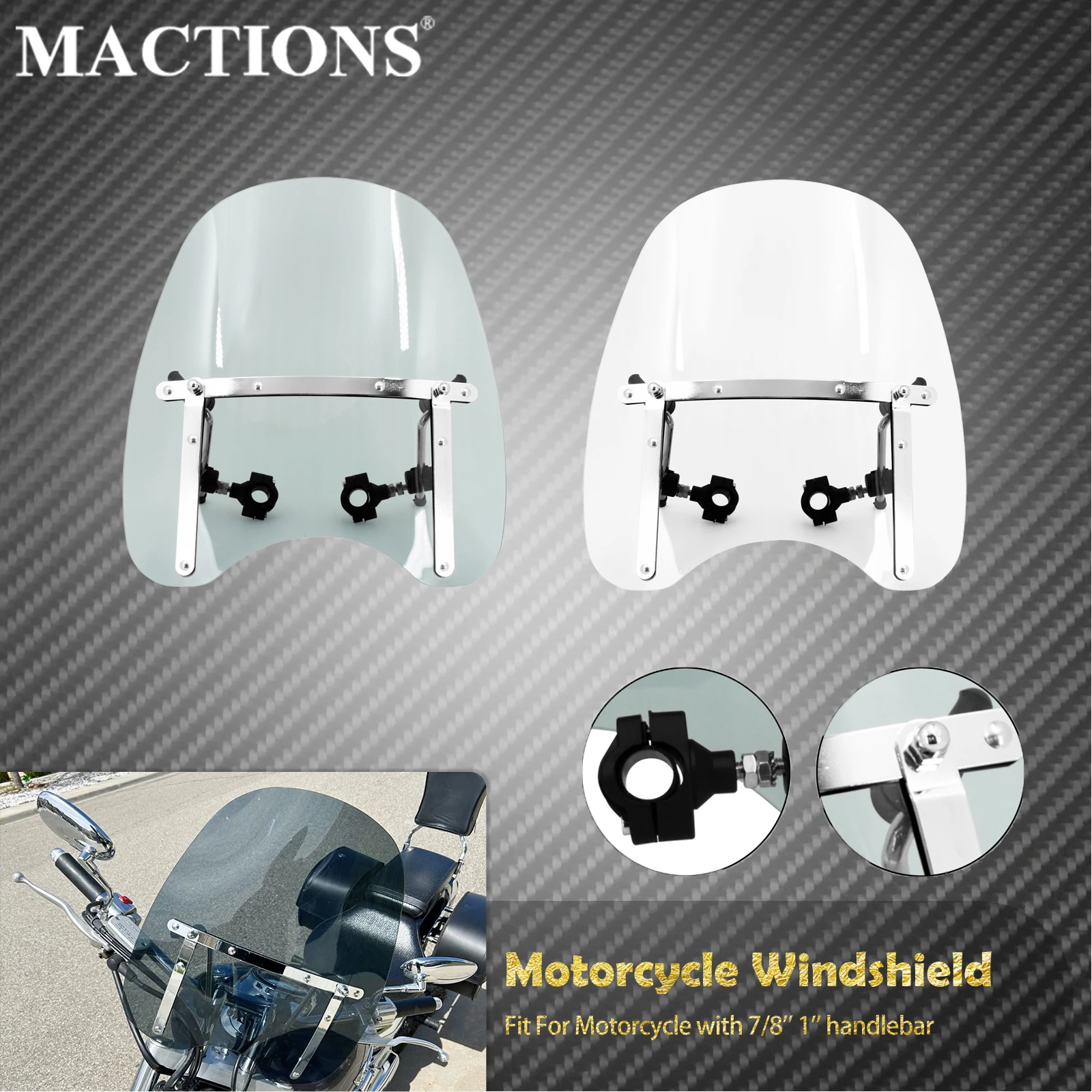 

Motorcycle 7/8" Windshield 1" Handlebar Windscreen Clear/Smoke For Harley Touring Sportster XL Softail Dyna For Yamaha For Honda