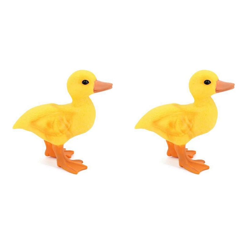 2X Farm Ducks Realistic Animal Figurines Duckling Little Duck Animal Figures For Children's Party Favors Toys Yellow