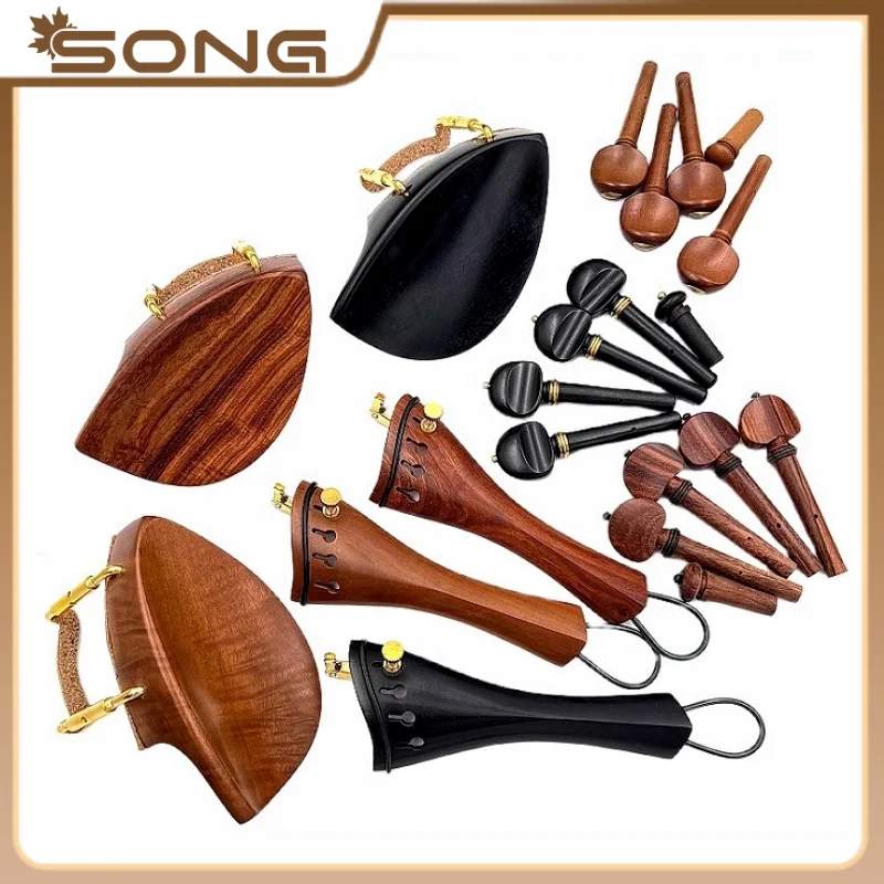 Accessoires en bois de jujujube pour violon 4/4, ébène, palissandre, pièces, cordier, chevilles d\'accord, épingles à bout, mentonnière, support, 1