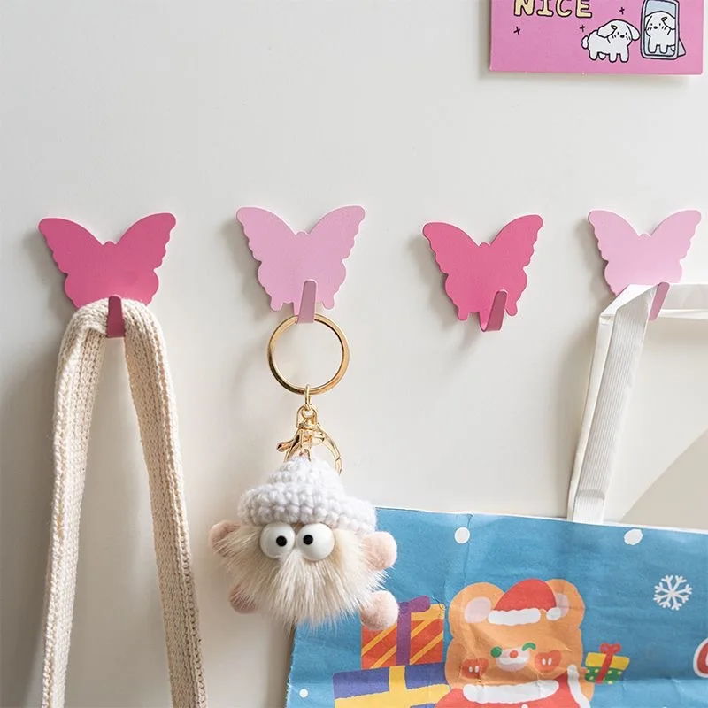 

10pcs Butterfly Shaped Hook Free Punch Creative Key Hanger Traceless Wall Adhesive Hooks Dormitory Storage Bathroom Organizer