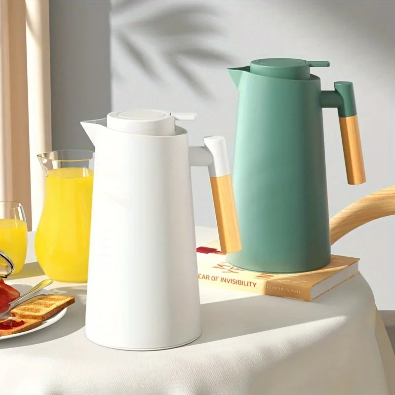 

1pc, Coffee Carafe, Thermal Insulated Drink Carafe With Wooden Handle, Simple Stylish Coffee Pot, Keep Your Drink Hot Or Cold,