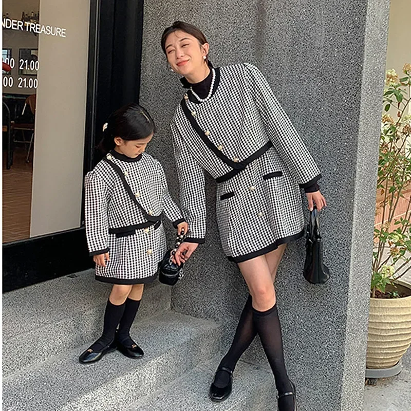 Mother Daughter Clothes Sets 2024 Mommy And Me Outfits Matching Sets Autumn Women\'s Suit Baby Girls Coat+Dress Clothing Outfit