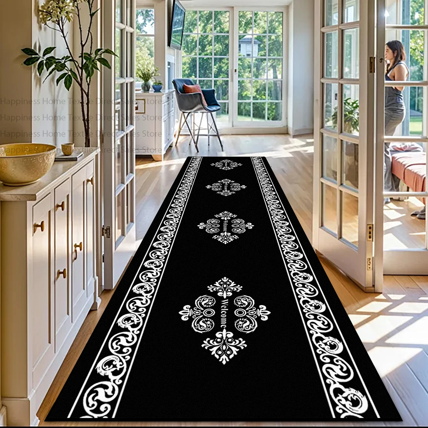 European Retro Style Long Corridor Carpet Anti Slip Washable Balcony Entryway Runner Rug Big Size Villa Aisle Mat Customization