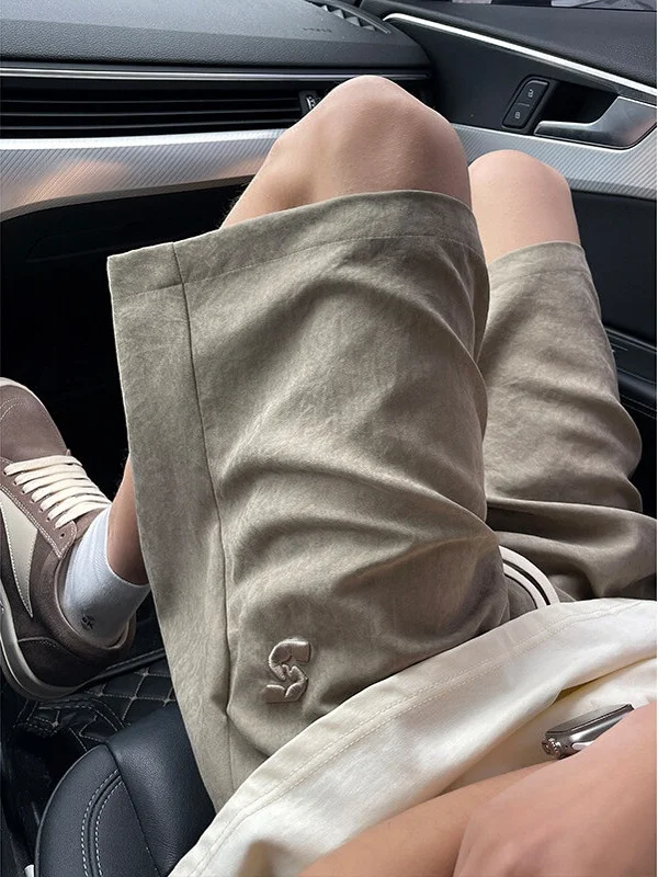 

Retro American Dyed And Embroidered Qui Dry orts Men's Casual Ice Silk Five-Quarter Summer Youth Straight Leg Pants