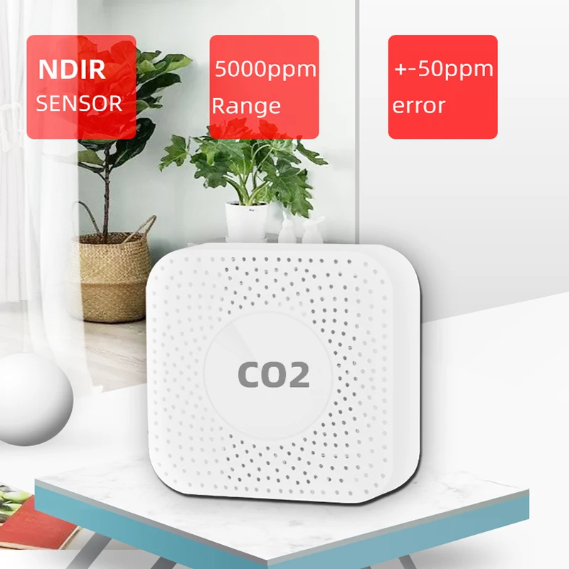 Detector de dióxido de carbono con Wifi para el hogar, dispositivo con Sensor inteligente de CO2 conectado, Detector de calidad del aire para cobertizo de verduras y escuela