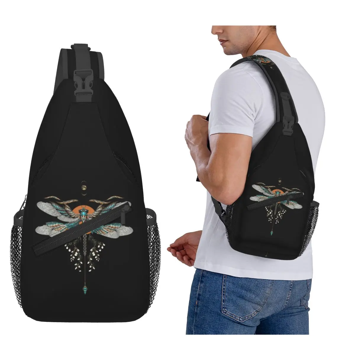 

Dragon Fly Tattoo Chest Bag Men Sling Crossbody Backpack Chest Bag Traveling Hiking Daypack Shoulder Bag