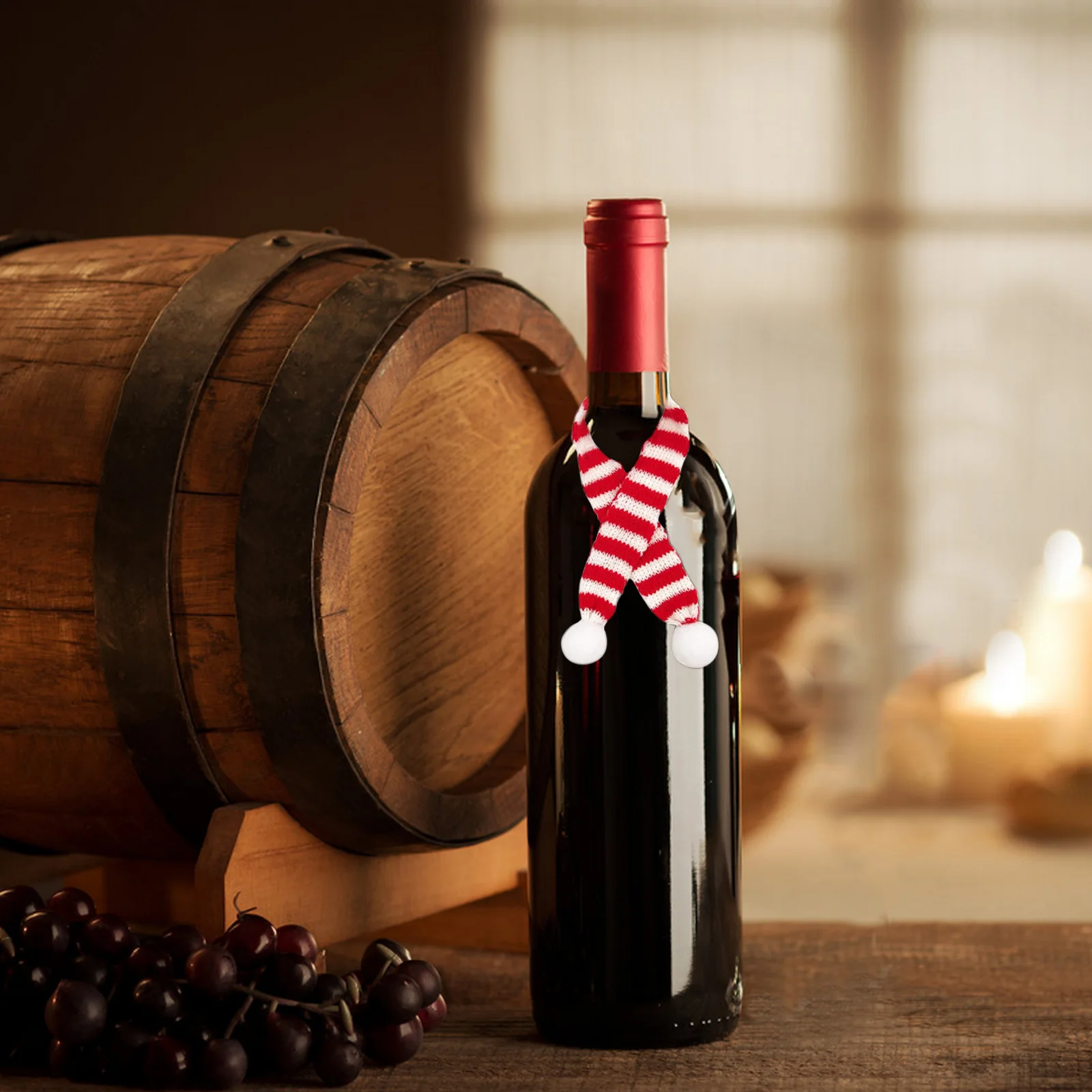 

12Pcs Mini Christmas Scarf Red and White Stripes Wine Bottle Cover Xmas Party Decoration Ornament Christmas Wine Bottle Scarf