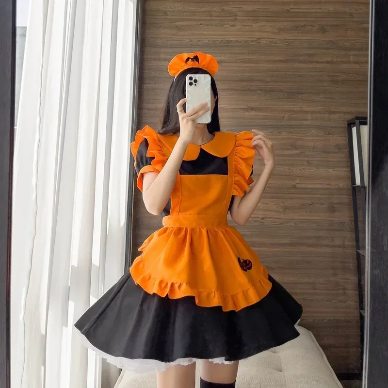 Bat Vampire Cosplay Halloween Costumes Orange Retro Pumpkin Uniform Lolita Dress Party Maid Role Play Outf MN1