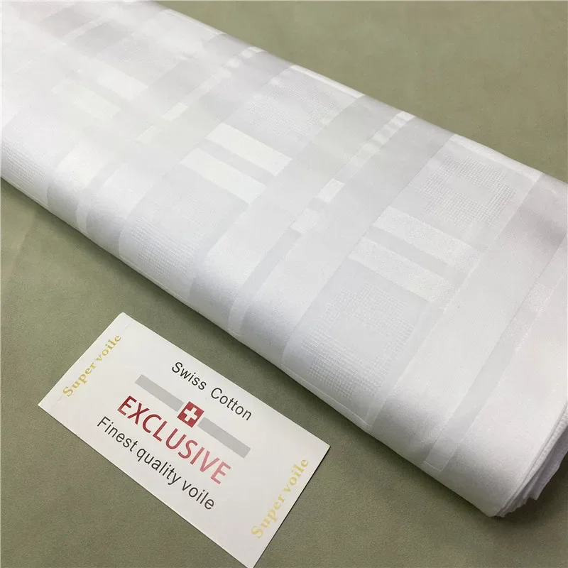 5 Yards African Soft Atiku Fabric For Men Suit Making Swiss Material 100% Cotton Pure white For Clothes Sewing Wedding  4L013101