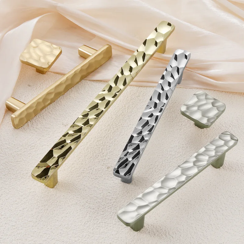 New Hammer Pattern Kitchen Cabinet Storage Handles Gold Drawer Knobs Zinc Alloy Wardrobe Closet Door Pulls Furniture Handles