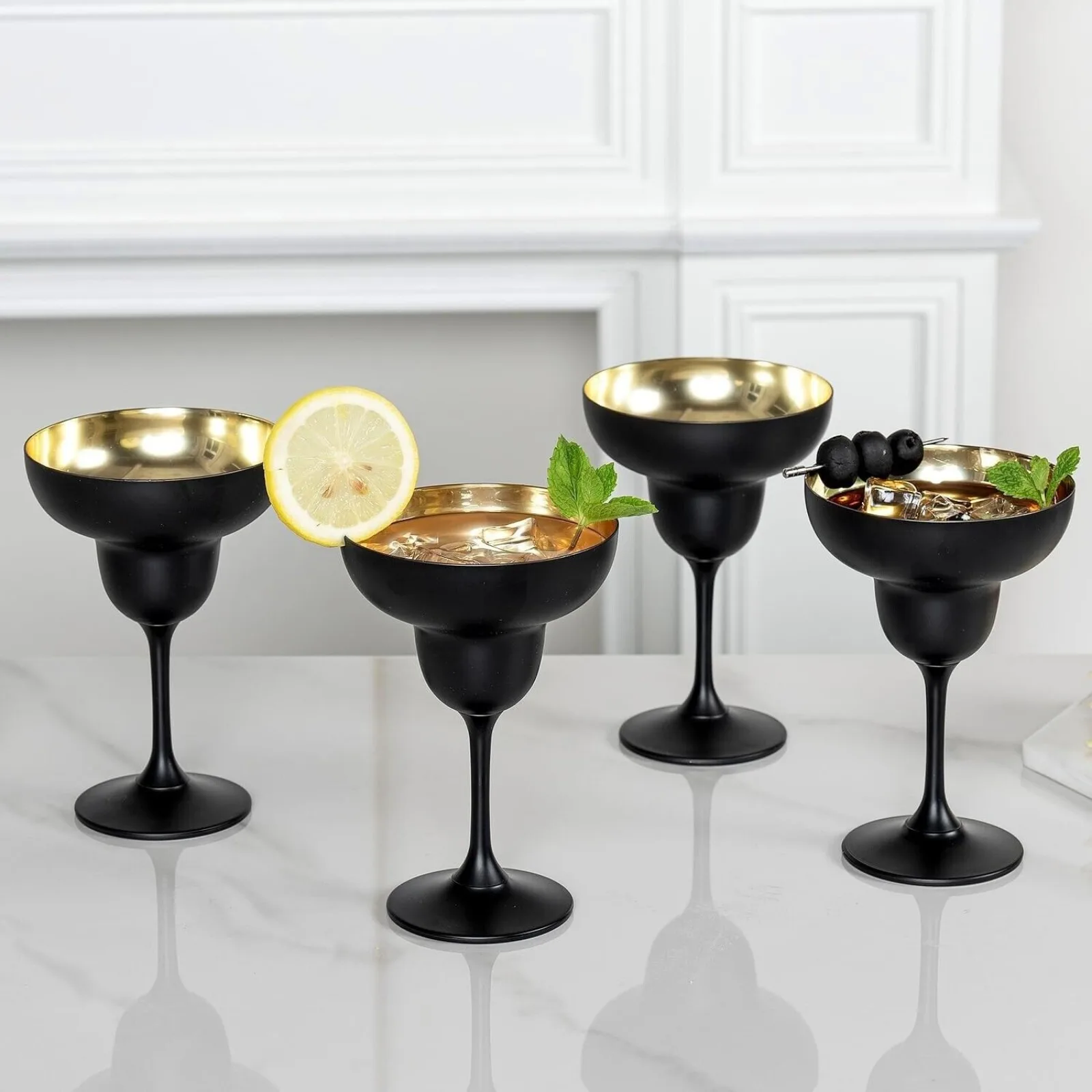 

Black and Gold Margarita Glasses, Drinking Glasses for Cocktail Party, Set of 4 United States