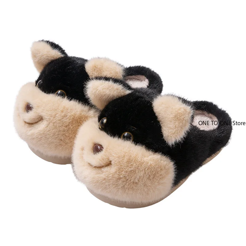 النساء داخلي نعال من القطن مضحك الكلب الفتيات الخريف الشتاء أحذية دافئة لينة أفخم المضادة للانزلاق الإناث منزل الطابق رقيق النعال