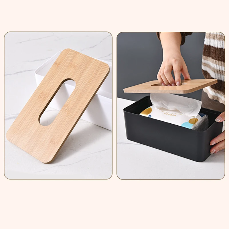 1 قطعة صندوق الأنسجة سيارة ورقة تخزين الحاويات أبيض أسود 2 الألوان المتاحة صندوق بلاستيكي غطاء الخيزران الأنسجة تخزين ملحق ZYF