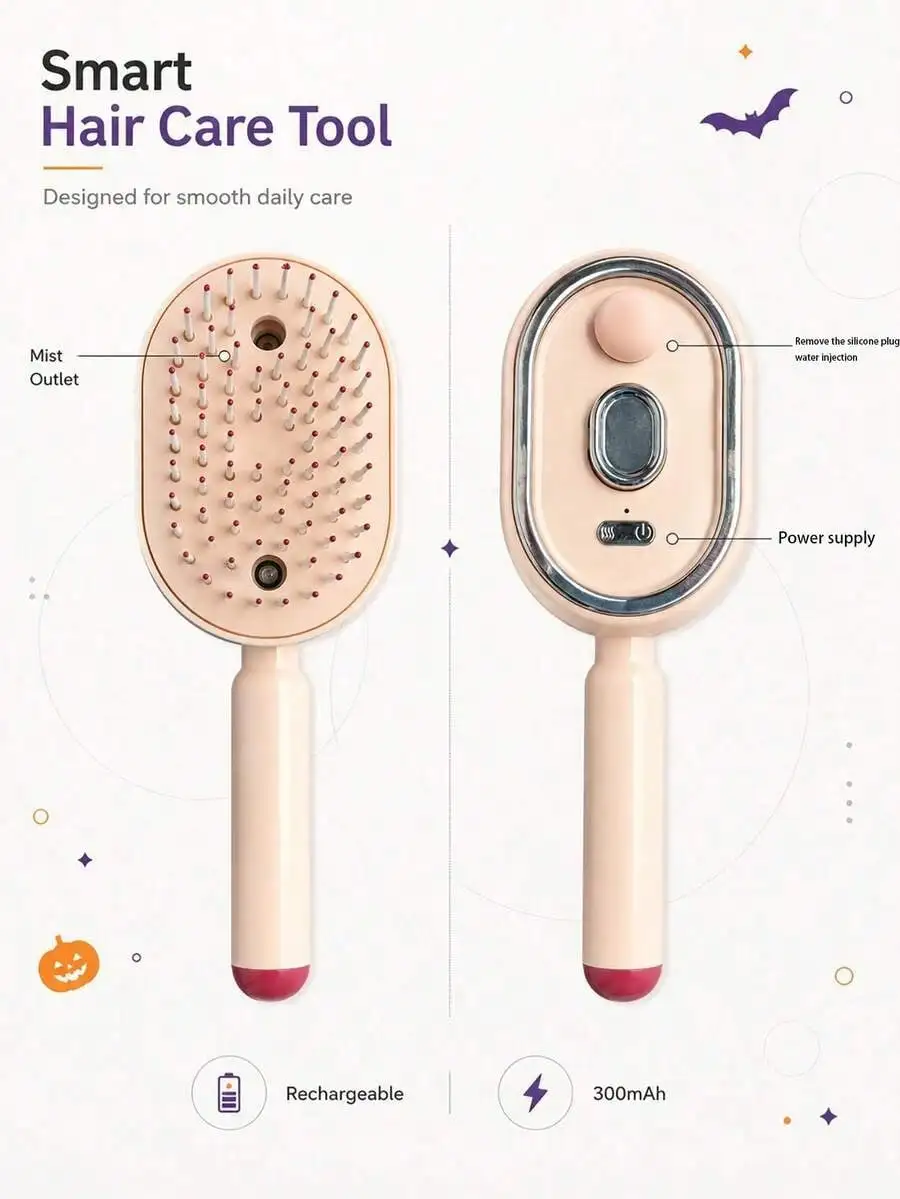 Rechargeable Fine Mist Spray Comb, Cepillo Alisador De Cabello, Comb And One-Click Cleaning In One, Fine Mist Helps Reduce Dry Combing Pulling, Easy To Detangle And Manage Frizzy Hair, Suitable For Daily Care, Home, More Suitable For Carrying