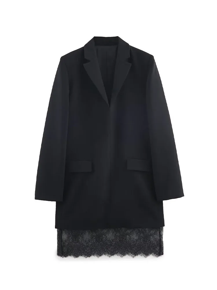 HH امرأة بدلة على الموضة نمط فستان قصير بأكمام طويلة جيب من الدانتيل الديكور البدلة نمط البلوز فستان أنثى فستان نحيل غير رسمي