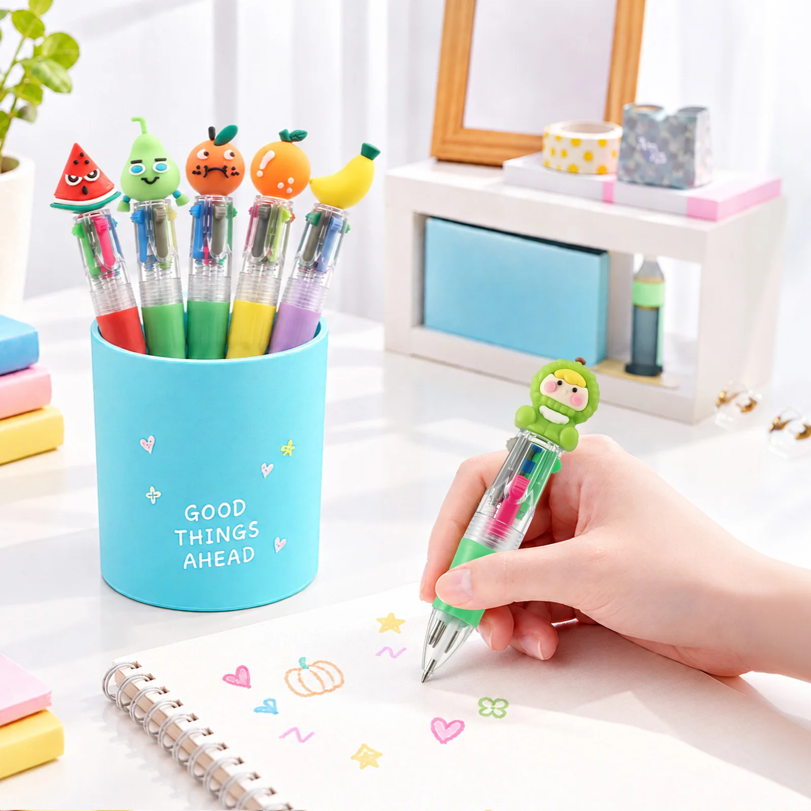 32Pcs Mini 4 Color Ballpoint Pen with Cute Cartoon Topper Mini Multicolor Pens Cute Pens for Kids Party Favor Pens Fun Pens