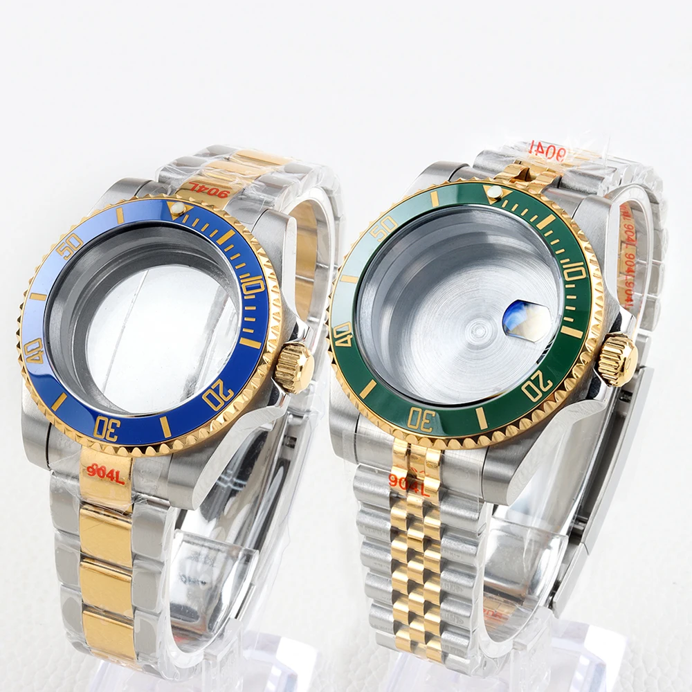 

Gold 40mm Watch Case 20mm Solid 316L Stainless Steel Oyster/Jubilee Strap for SUB NH34 NH35 NH36 NH38 Movement 28.5mm Dial