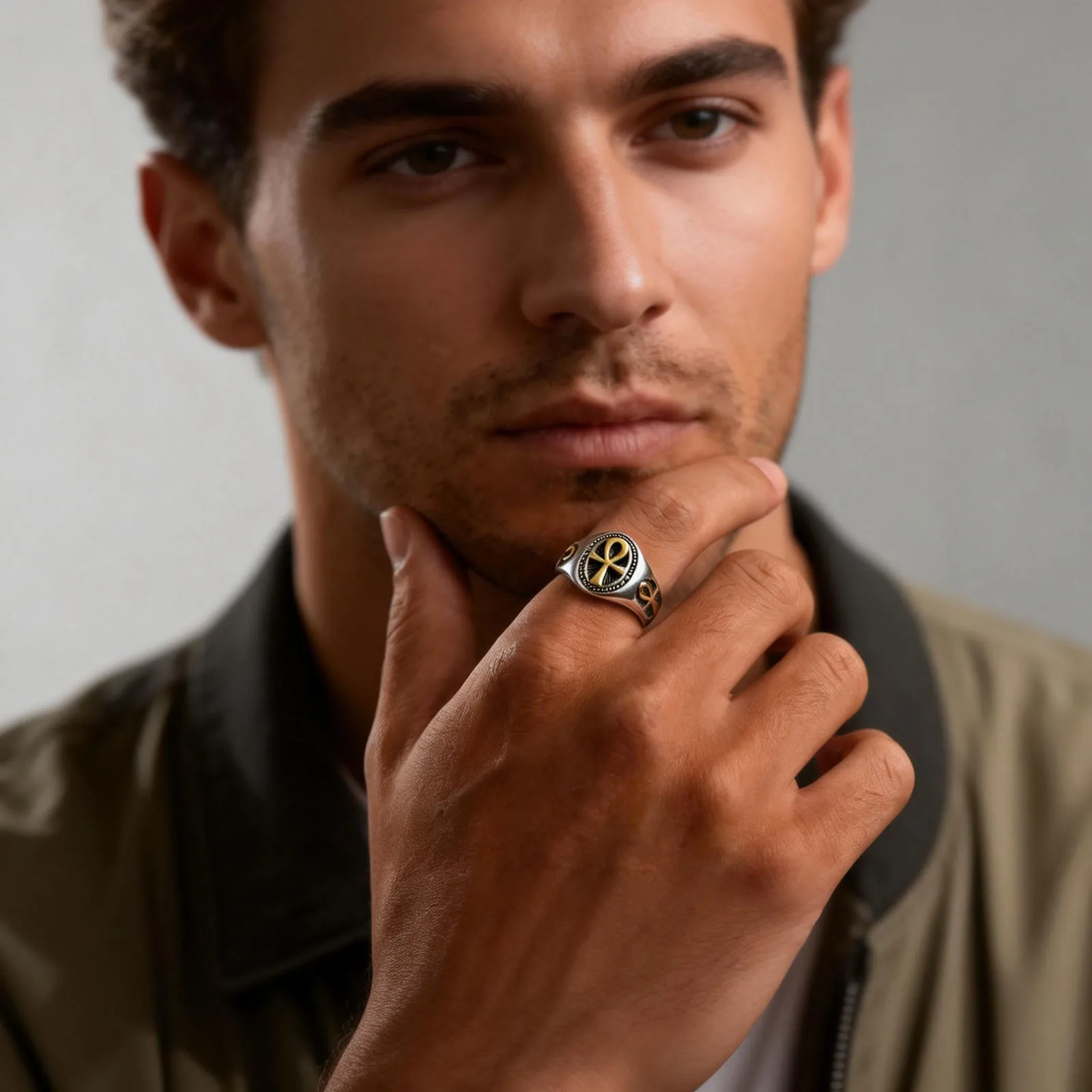 

Персонализированное кольцо с крестом Анкх, кольцо-амулет из нержавеющей стали в древнеегипетском стиле, с гравировкой имени и надписями, для мужчин и женщин, ювелирное изделие.