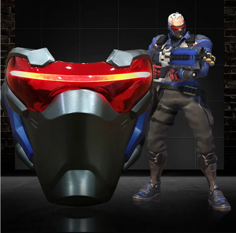 

Soldier 76 Luminous Mask - 1:1 Props Replica Eye Light Helmet Halloween Adjustable Weapon Cosplay Props