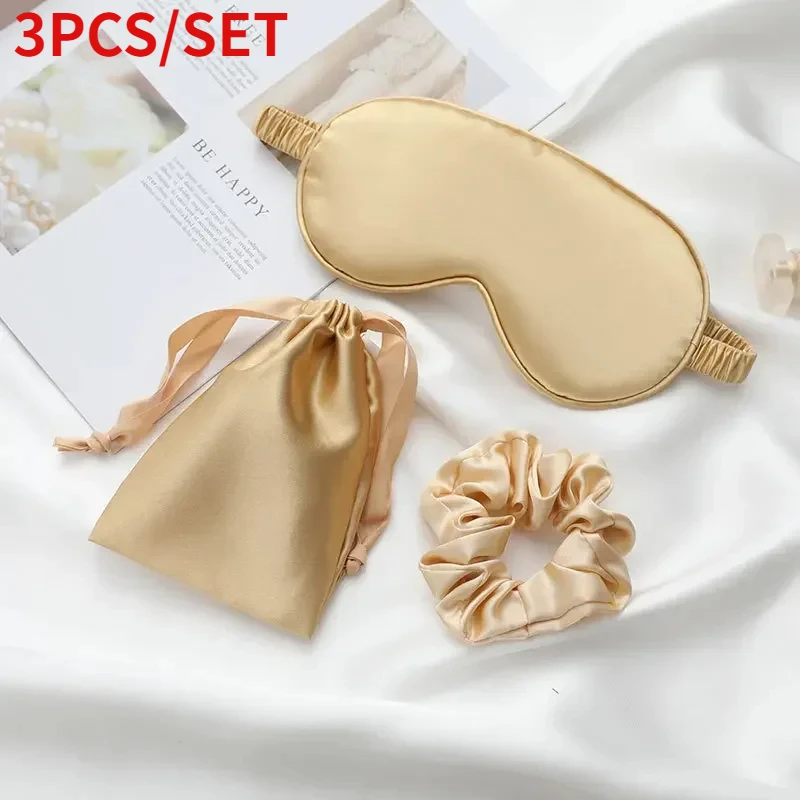 3Pcs Set Women Imitated Silk Sleep Eye Mask Eye Patches Face Mask Eyeshade Blindfold Travel Rest Eye Cover Night Eyeshade