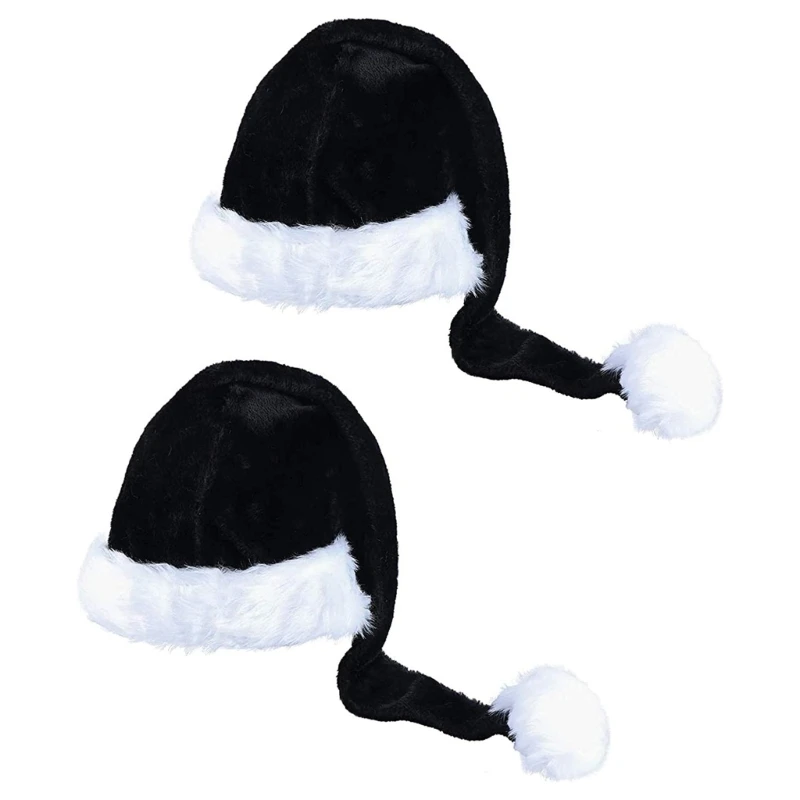 Adult Velvet Santa Hat Comfortable Hat Traditional Black and White Plush Christmas Santa Hat for New Year Presents DropShipping