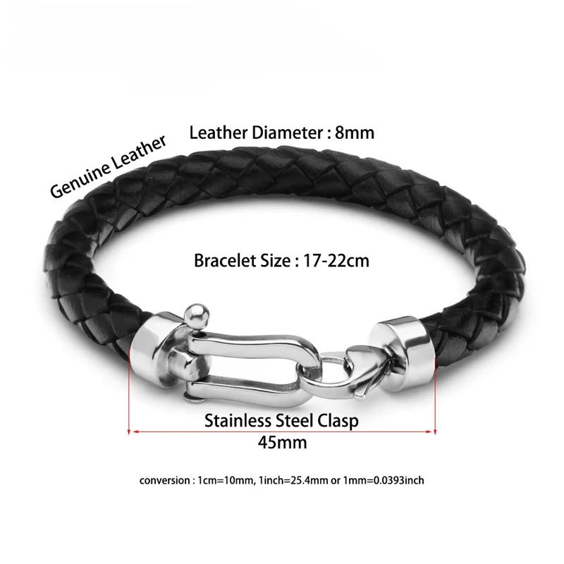 8mm Genuine Leather Men Bracelet 316L Stainless Steel Lobster OT Clasp Bracelet Retro  Bangles Jewelry