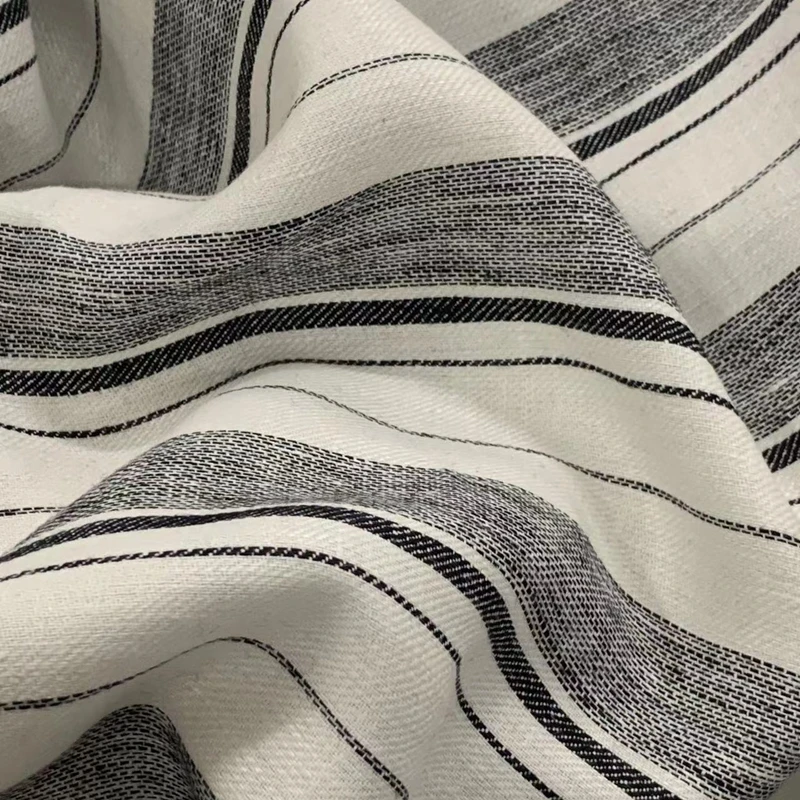 

Luxury Imported Heavy Pure Linen Stripe Fabric Twill Weave Soft Textured Woven Fabric for High End Clothing Tailoring Fabric