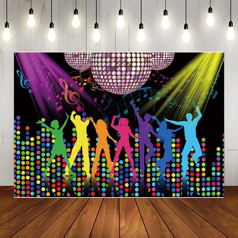 Disco Fever Dancers Shining Neon Stages Party Decorations Photography Backdrop Let's Glow Crazy In The Dark Background Banner