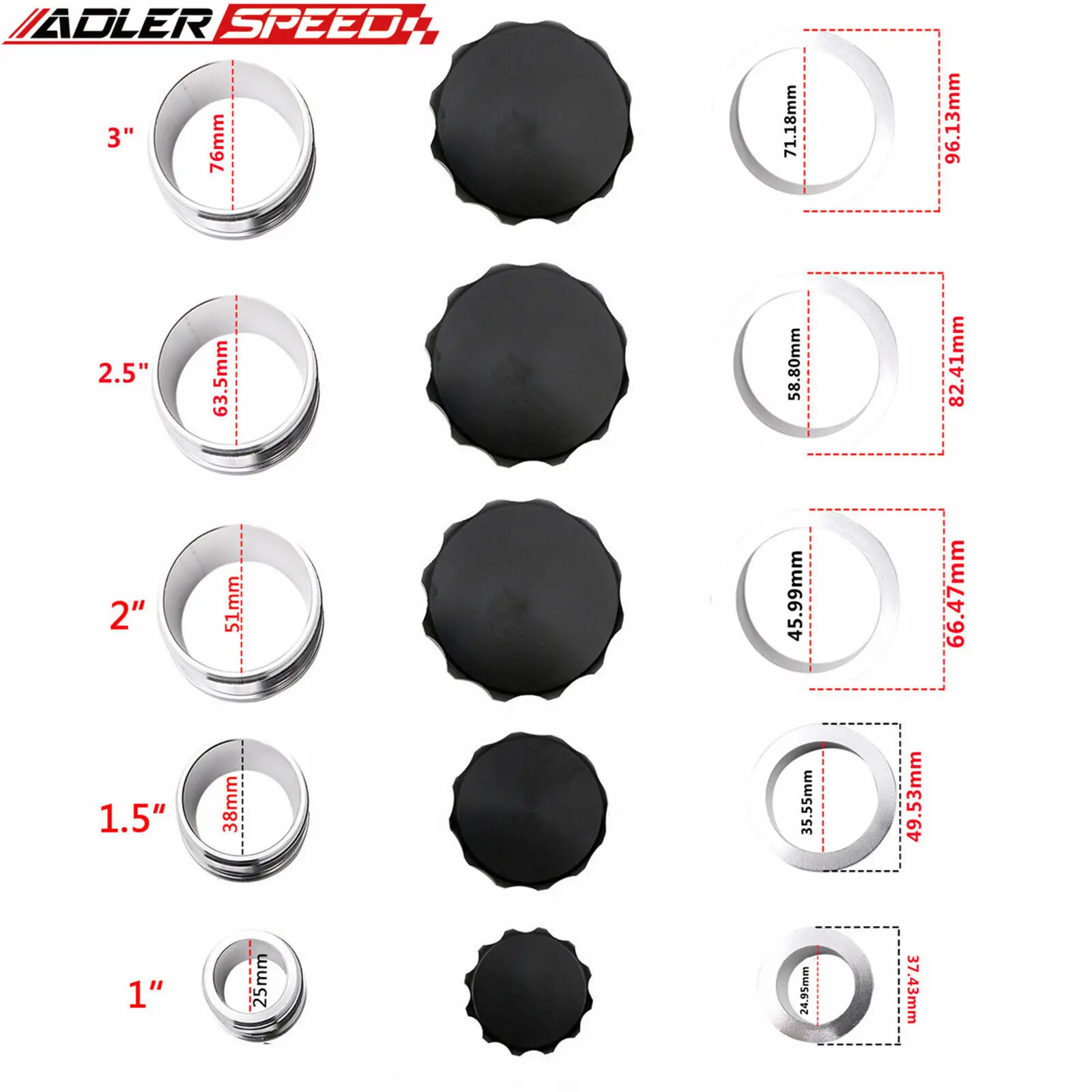 

OD 1.0" ,1.5" ,2",2.5",3"Aluminium Weld On Filler Neck And Cap Oil Fuel Surge Tank Water Tank Radiator & Coolant Reservoir Caps