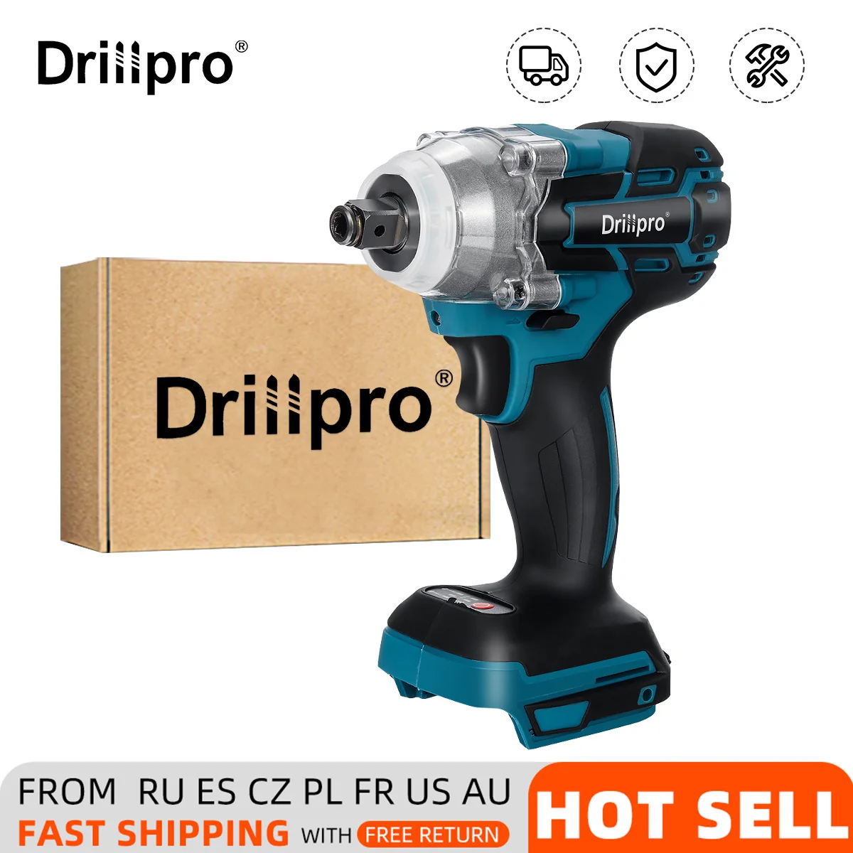 

Drillpro 520N.M Brushless Electric Impact Wrench 1/2 Inch Screwdriver Ratchet Cordless Wrench Power Tools for Makita 18V Battery