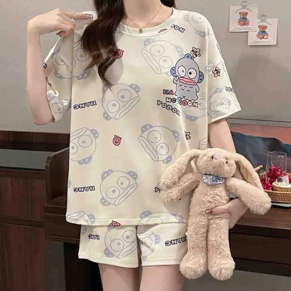 Sanrio Hangyodon 2-Piece Set of Kawaii Pajamas Y2K Shorts Short Sleeved Summer Pajamas Cartoon Soft and Comfortable Home Wear - view 3