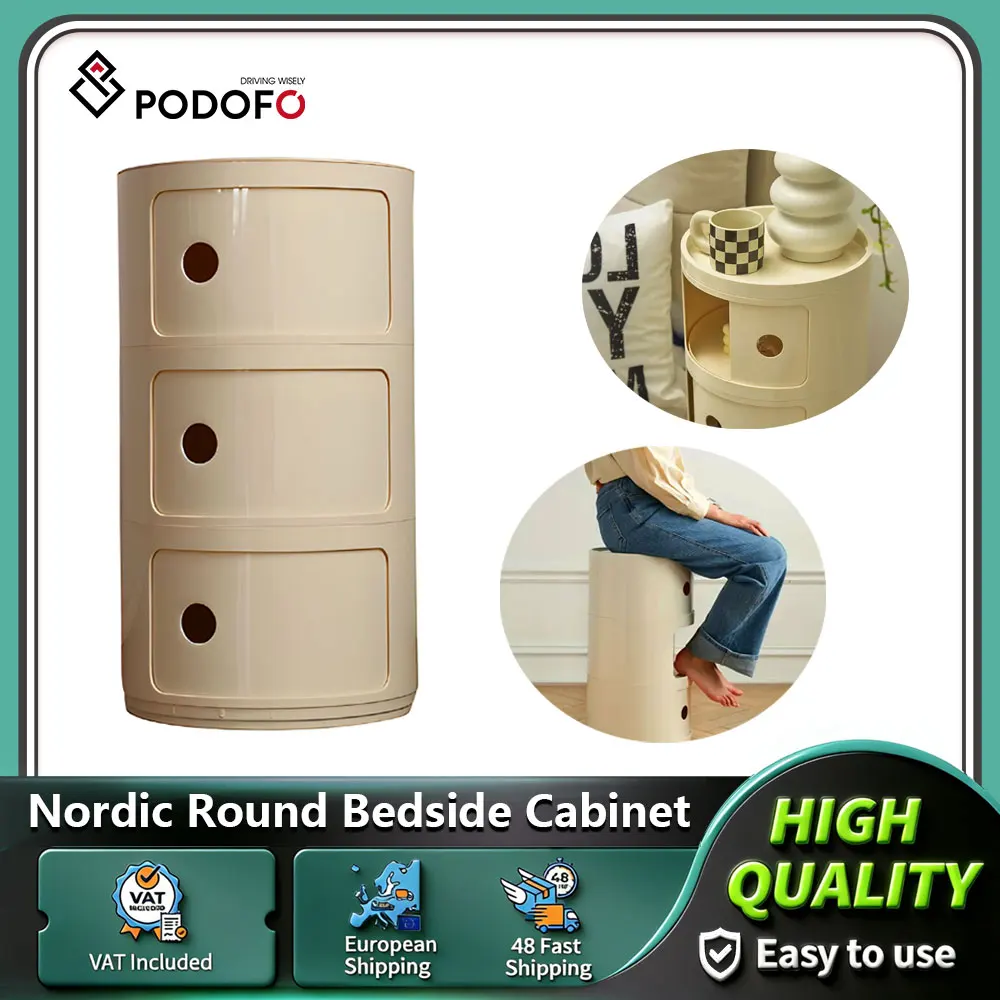 Podofo – table de chevet ronde en plastique, style nordique, armoire de chevet pour chambre à coucher, petite table d'appoint, table de nuit, casier de rangement ﻿