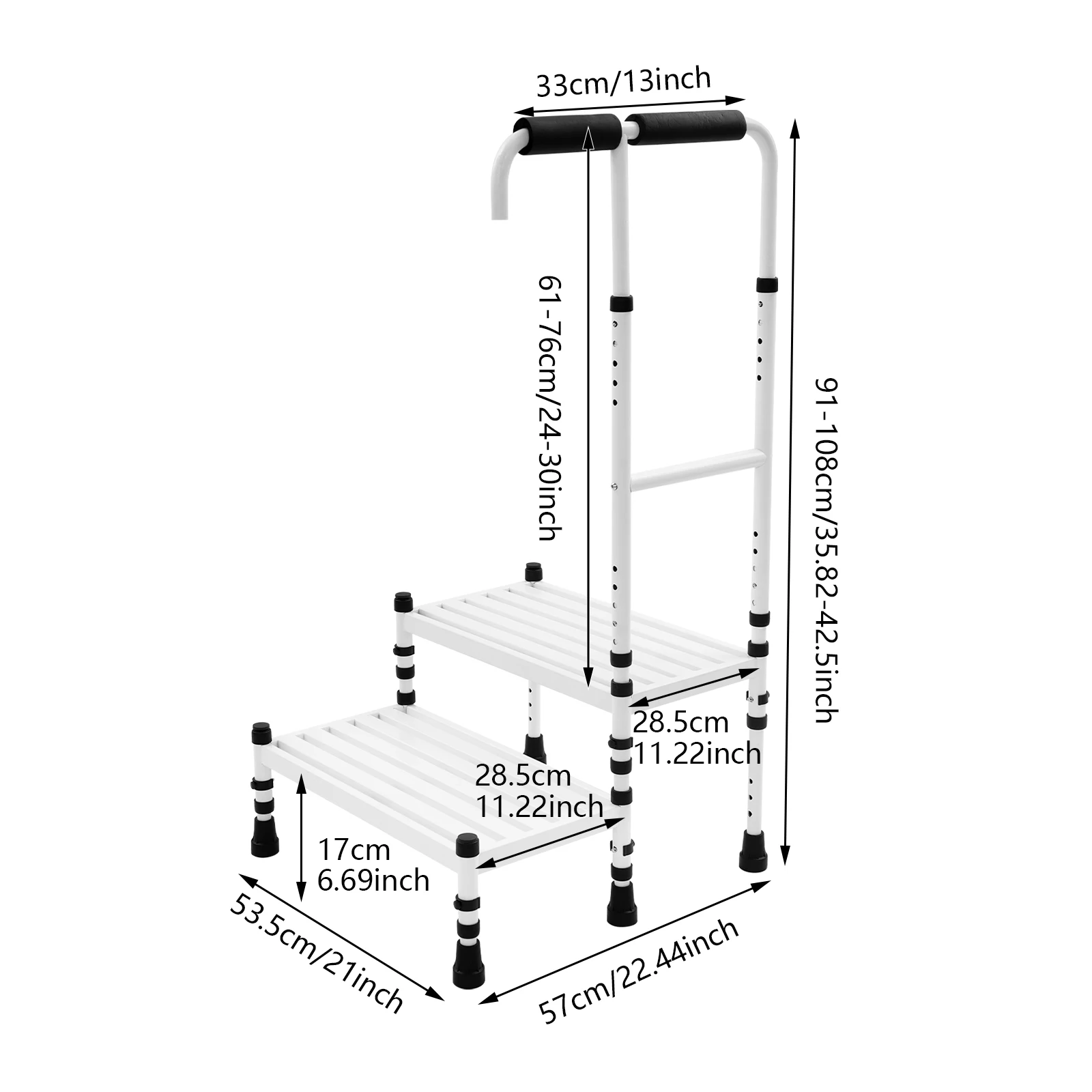 الأبيض الكربون الصلب 53.5x57x108 سنتيمتر 2-خطوة خطوة البراز مع درابزين عالية لكبار السن المضادة للانزلاق خطوة مسند القدمين