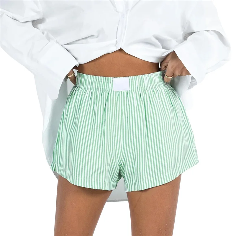 

FUFUCAILLM Fashion Women Loose Casual Boxer Shorts Elastic High Waist Striped Print Wide Leg Shorts Fashion Trousers Streetwear