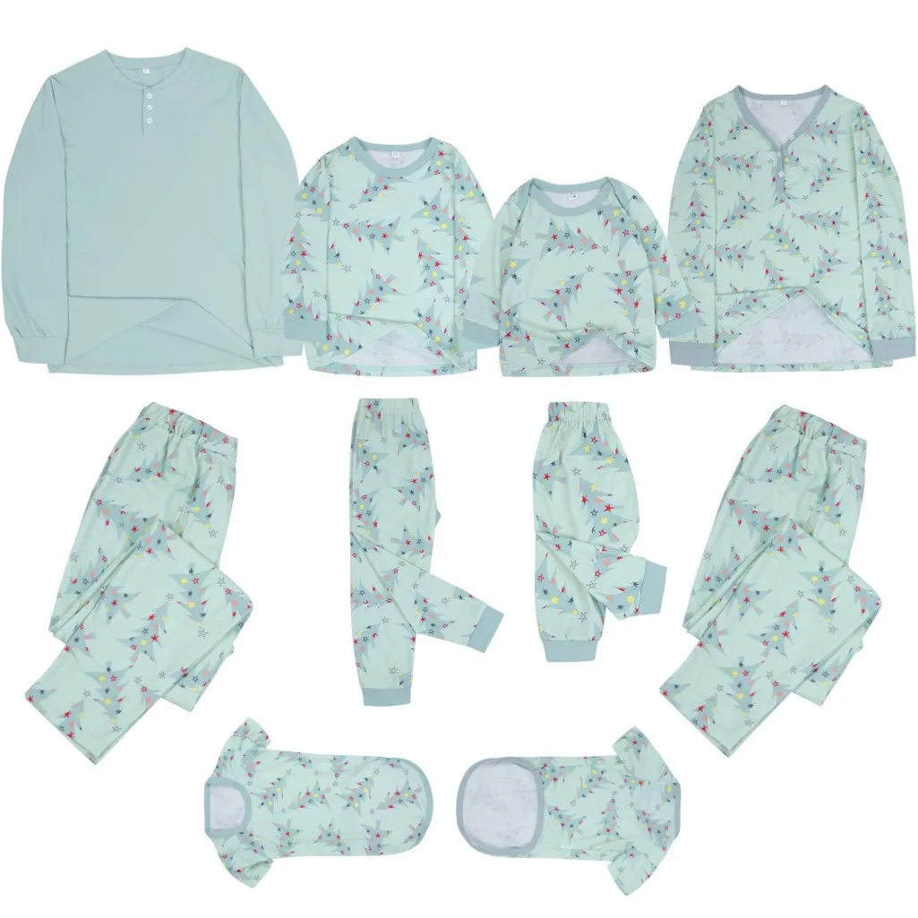 Xmas Family Santa Tree Print Matching Christmas Pajamas Set Outfits Boys Girls Costumes Soft Loose Loungewear 2 Pcs Pyjamas
