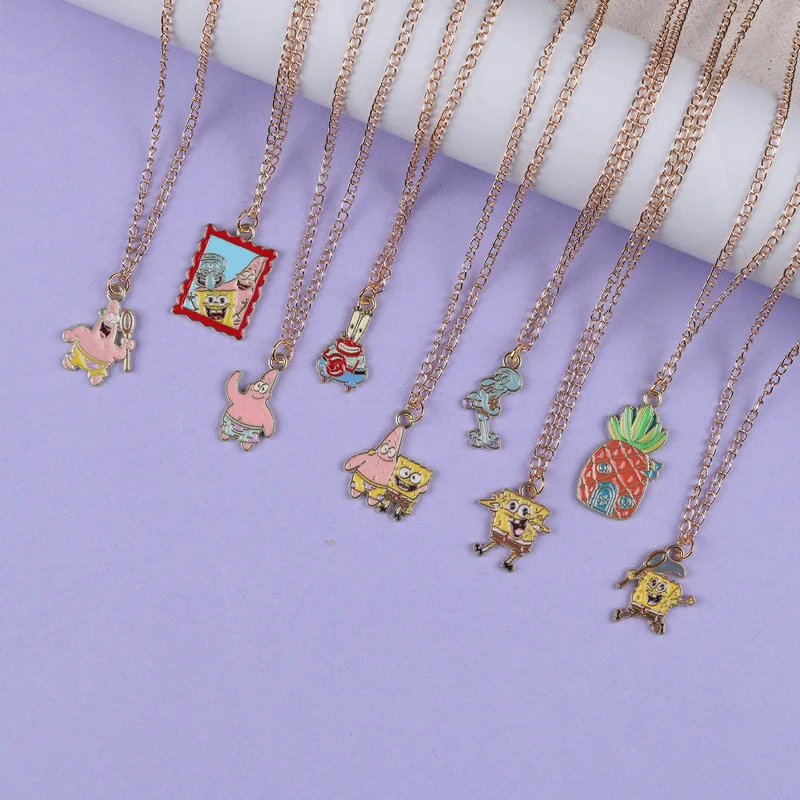 2Pcs Anime SquarePants Patrick Star Squidward Tentacles Pendant Necklace For Boy Girl Couple Accessories Cartoon Friendship Gift
