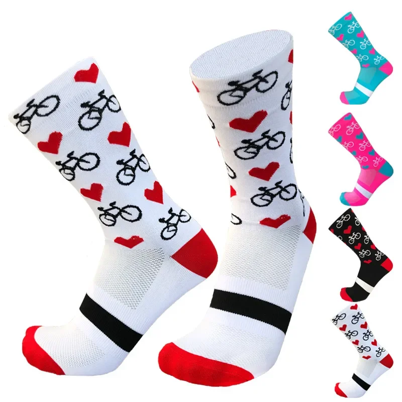 

New Professional Sport Pro Cycling Socks Men Women Compression Road Bicycle Socks Mountain Bike Socks Racing Socks Heart Pattern